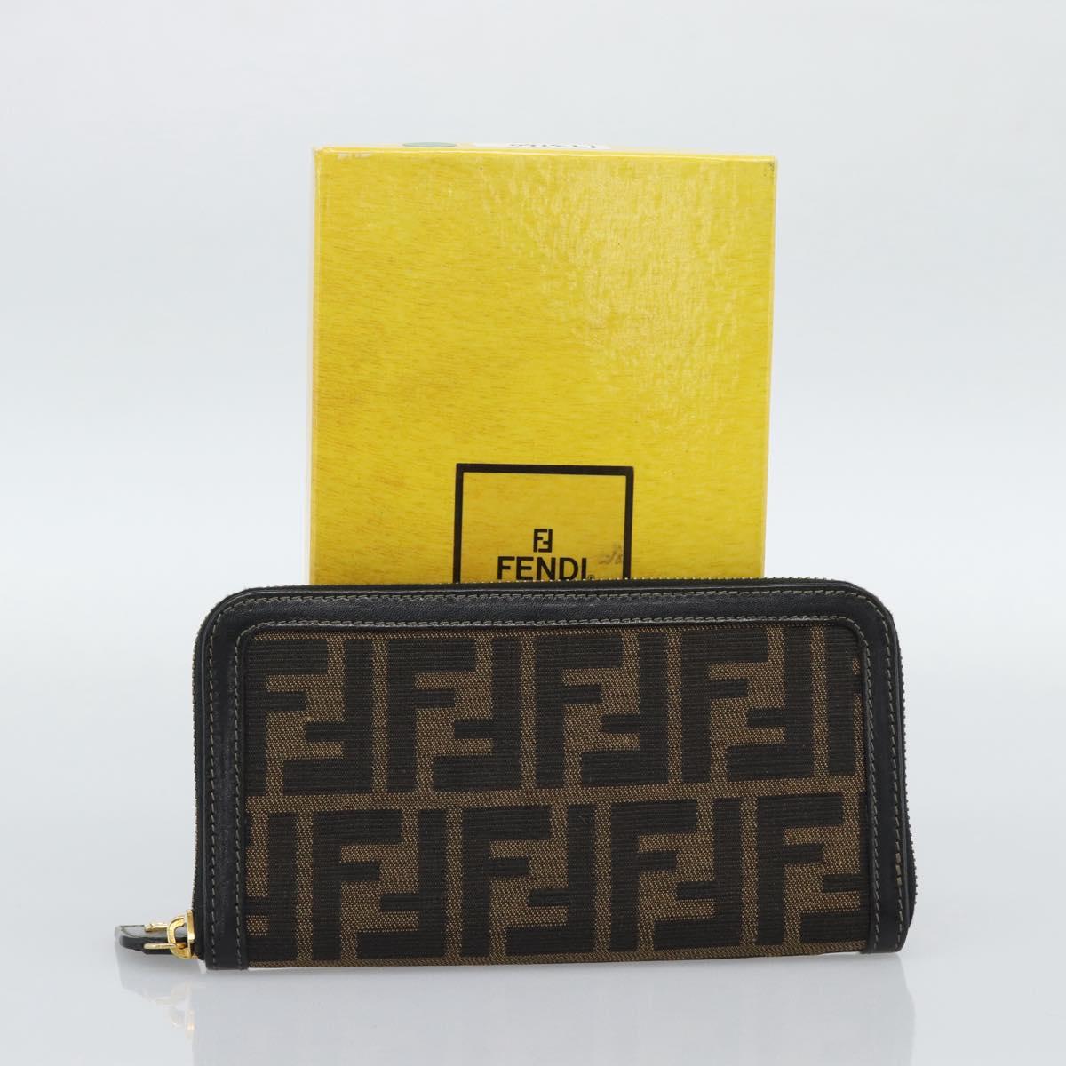 FENDI Zucca Canvas Long Wallet Black Brown Auth 193160V