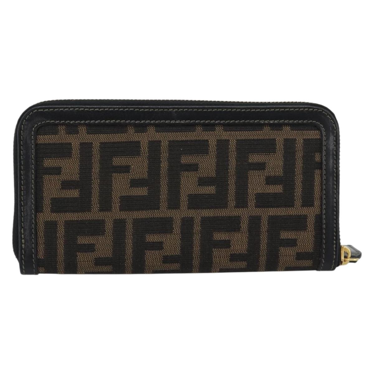 FENDI Zucca Canvas Long Wallet Black Brown Auth 193160V