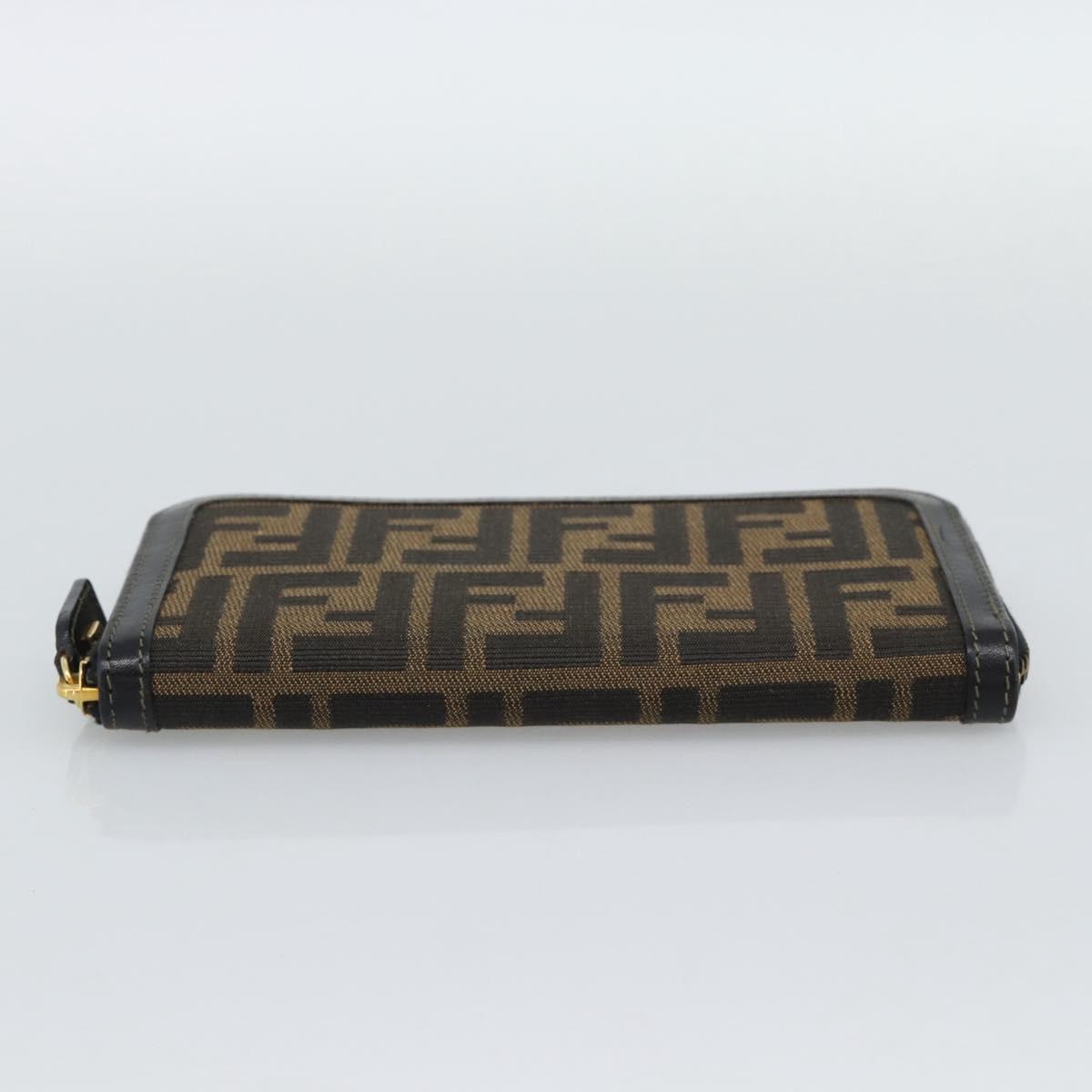 FENDI Zucca Canvas Long Wallet Black Brown Auth 193160V