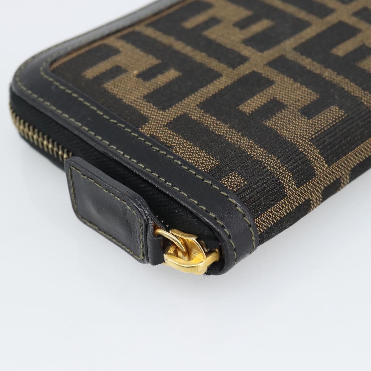 FENDI Zucca Canvas Long Wallet Black Brown Auth 193160V