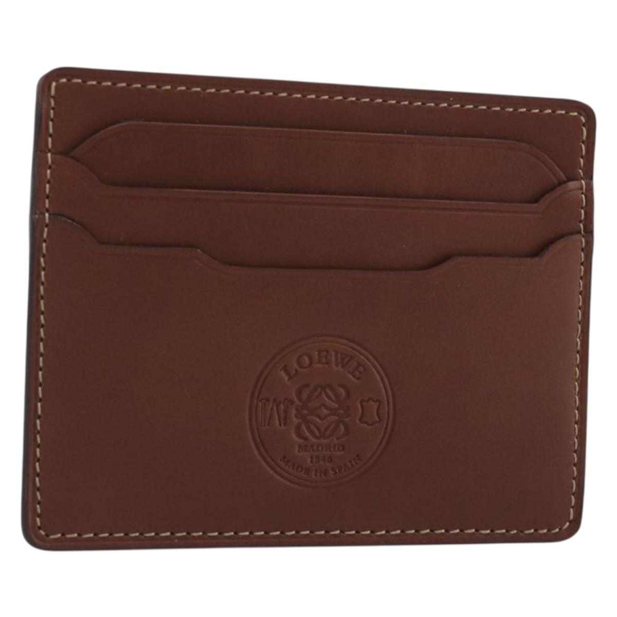 LOEWE Card Case Leather Brown Auth 193161V