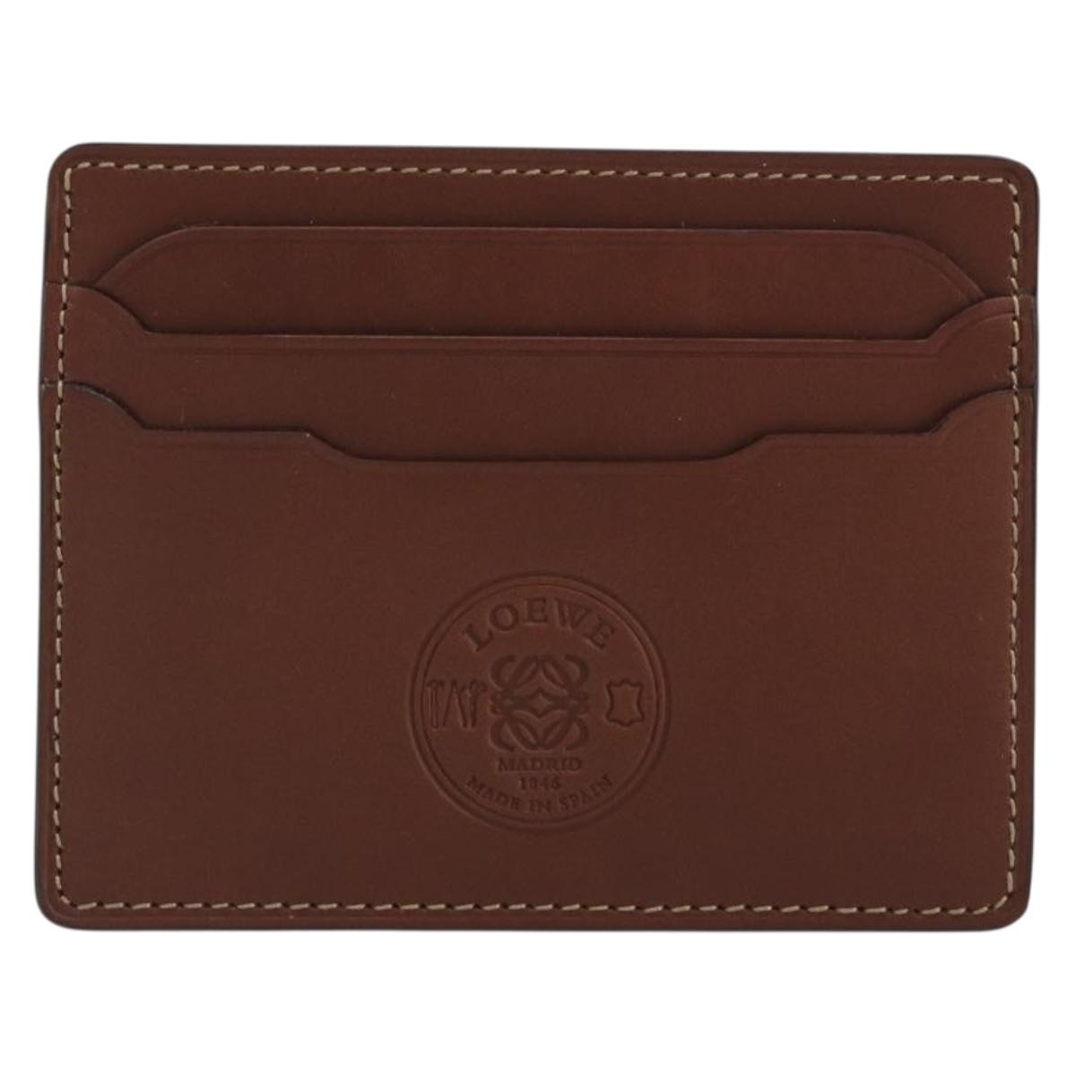 LOEWE Card Case Leather Brown Auth 193161V