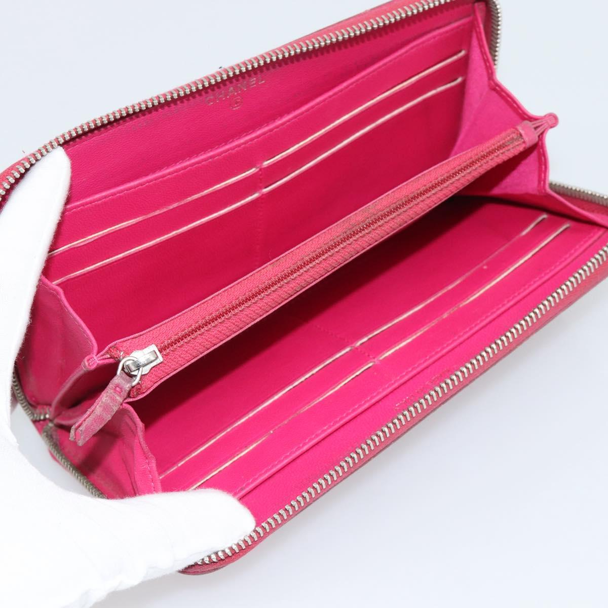 CHANEL Matelasse Long Wallet Lamb Skin Pink Silver CC Auth 193166