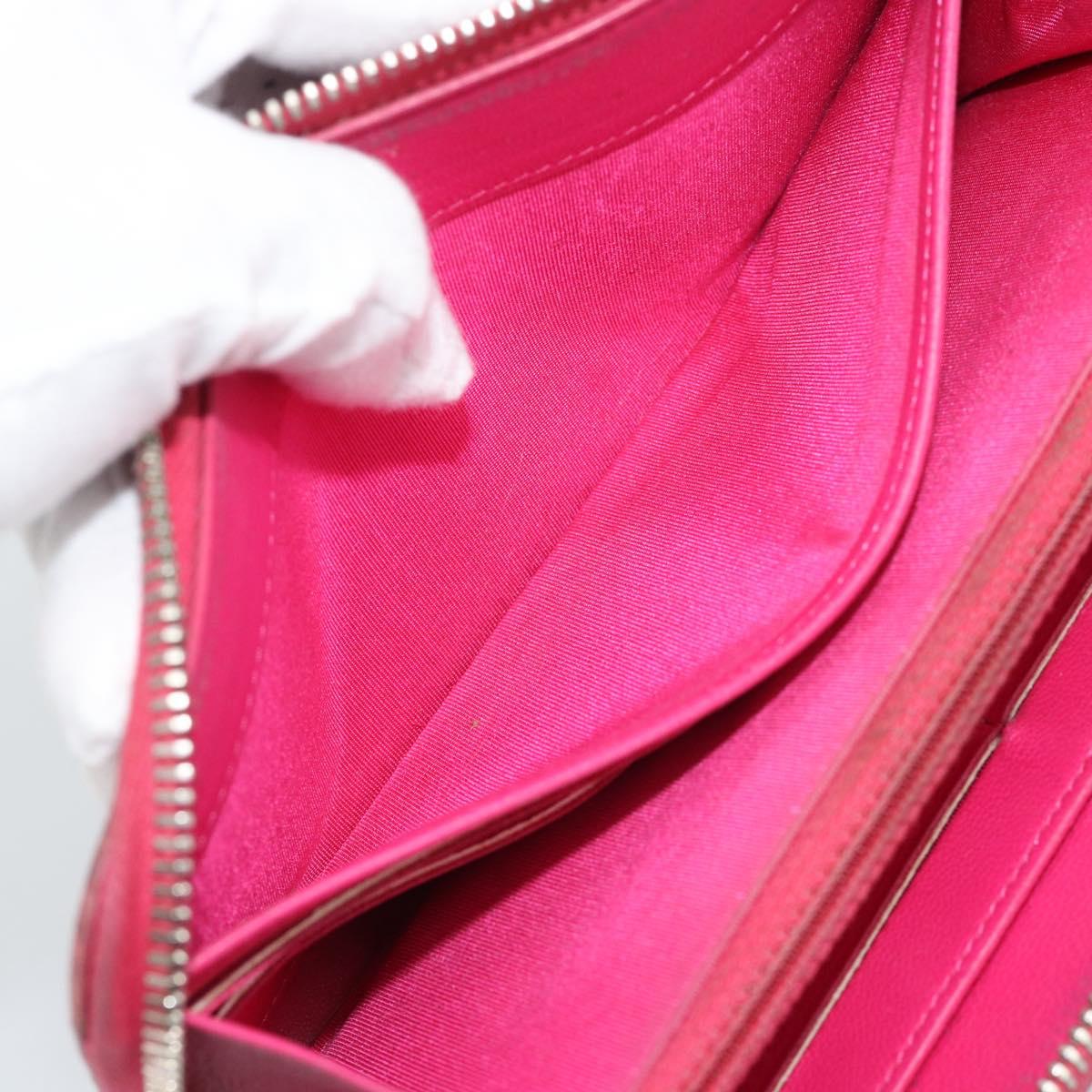 CHANEL Matelasse Long Wallet Lamb Skin Pink Silver CC Auth 193166