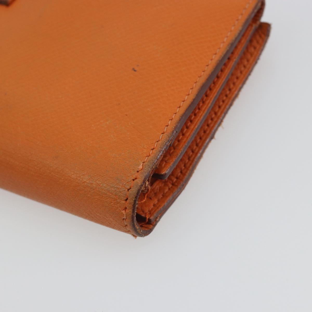 HERMES Bearn Dupri Long Wallet Leather Orange Gold Auth 193167