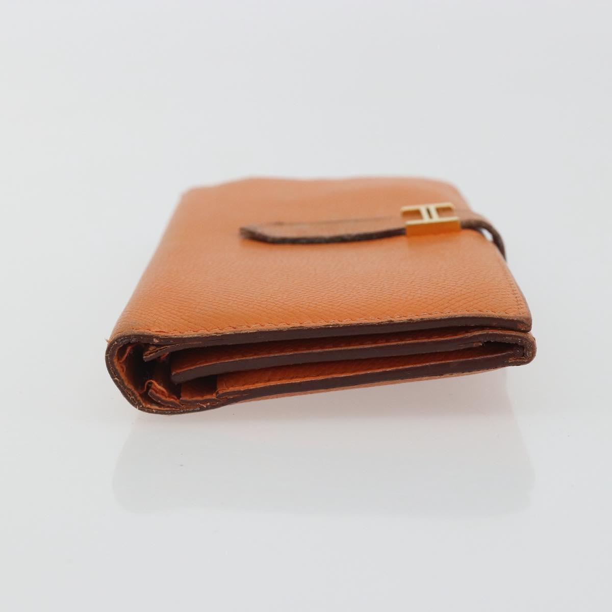 HERMES Bearn Dupri Long Wallet Leather Orange Gold Auth 193167