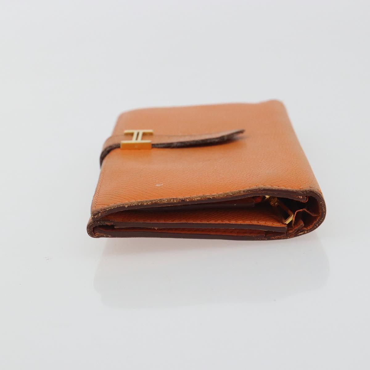 HERMES Bearn Dupri Long Wallet Leather Orange Gold Auth 193167