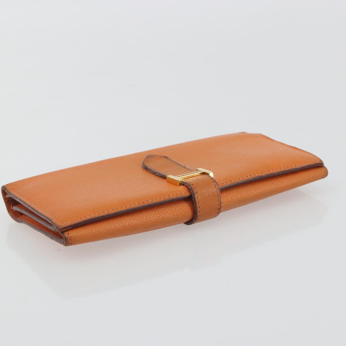 HERMES Bearn Dupri Long Wallet Leather Orange Gold Auth 193167