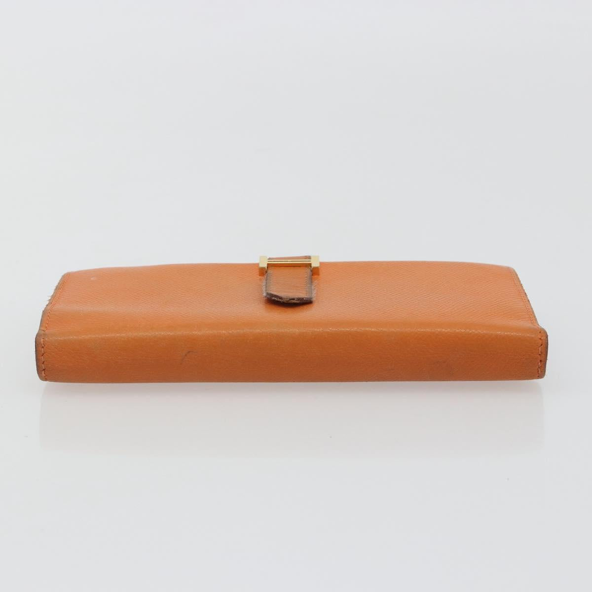 HERMES Bearn Dupri Long Wallet Leather Orange Gold Auth 193167