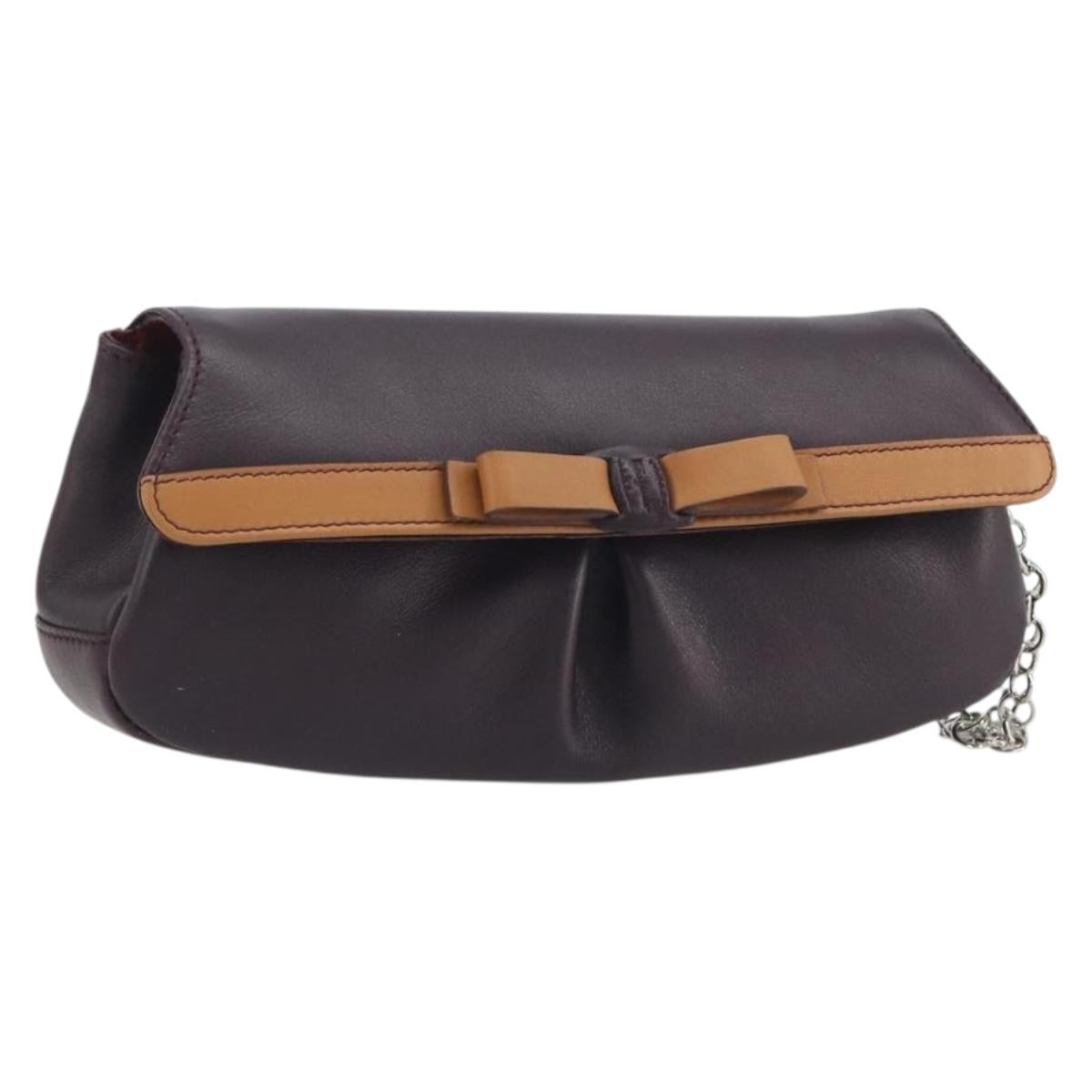 Salvatore Ferragamo Clutch Bag Leather Purple Silver Auth 193169A