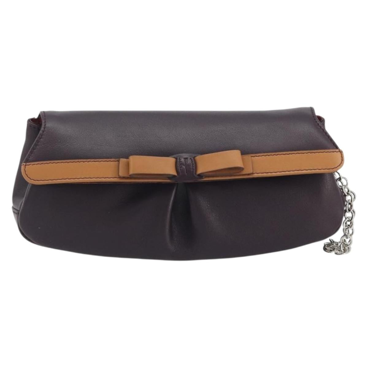 Salvatore Ferragamo Clutch Bag Leather Purple Silver Auth 193169A