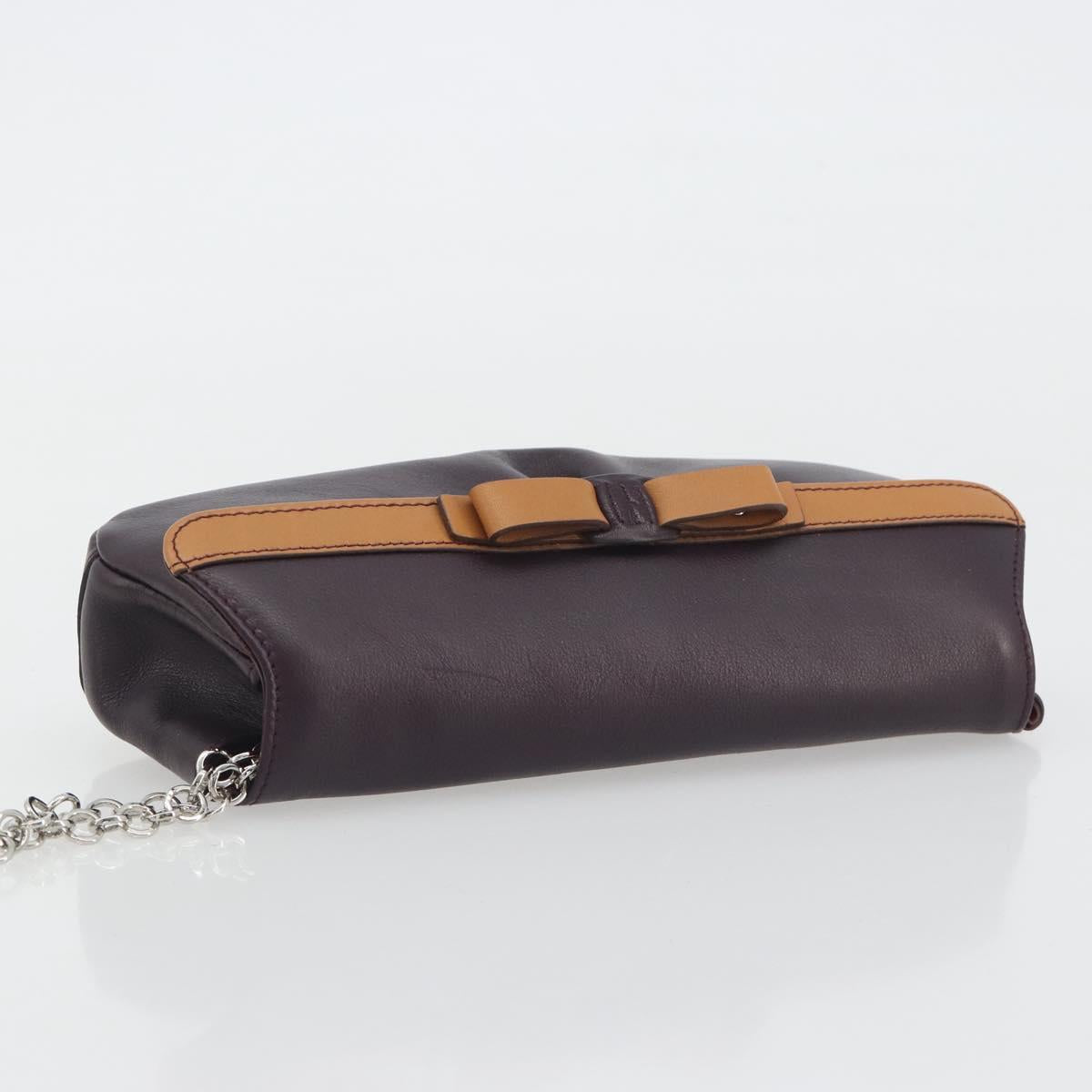Salvatore Ferragamo Clutch Bag Leather Purple Silver Auth 193169A