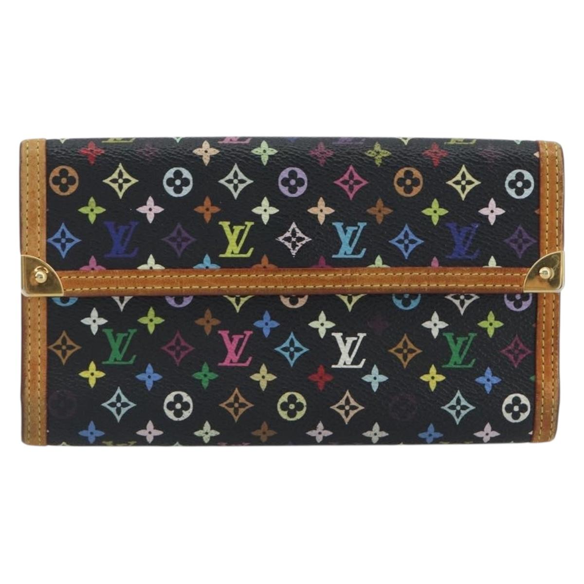 LOUIS VUITTON Monogram Multicolor Porte Tresor Wallet Black M92658 Auth 193171