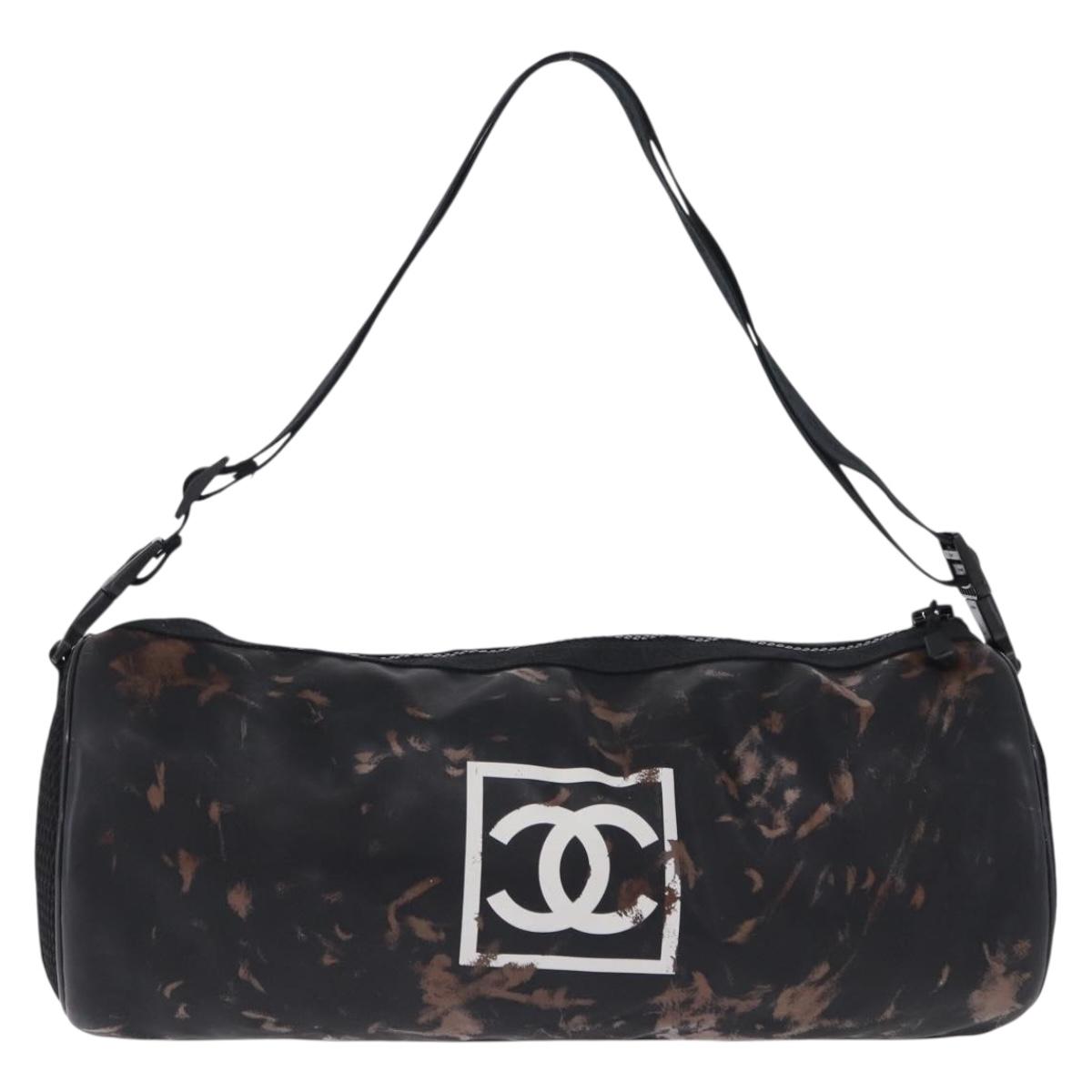 CHANEL Shoulder Bag PVC Canvas Black CC Auth 193242