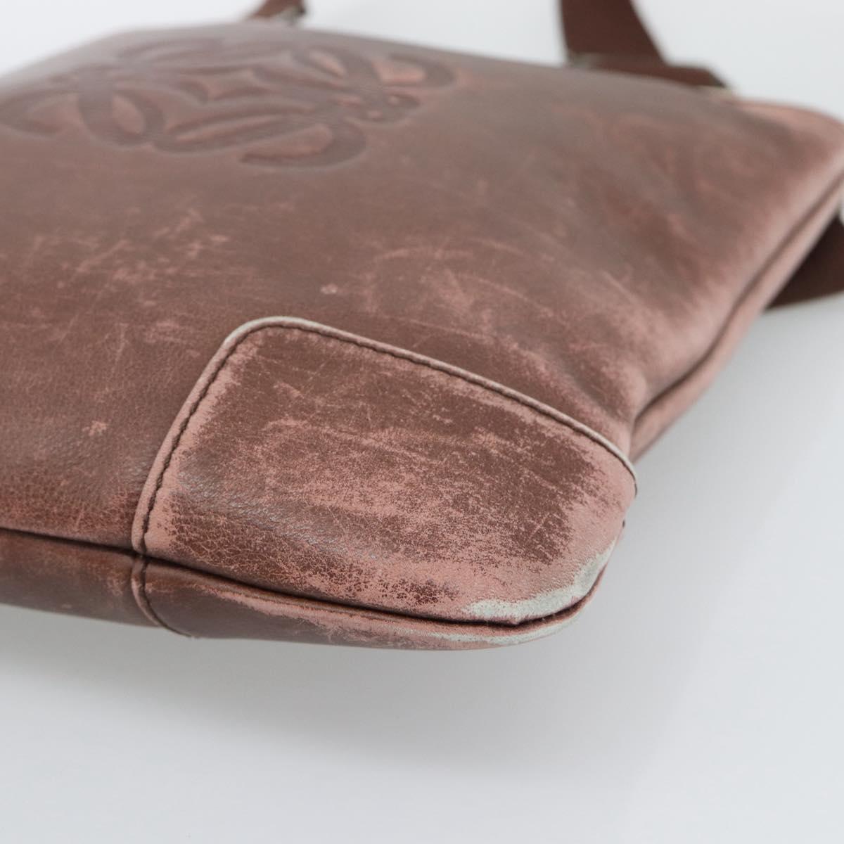 LOEWE Shoulder Bag Leather Bordeaux Silver Auth 193306