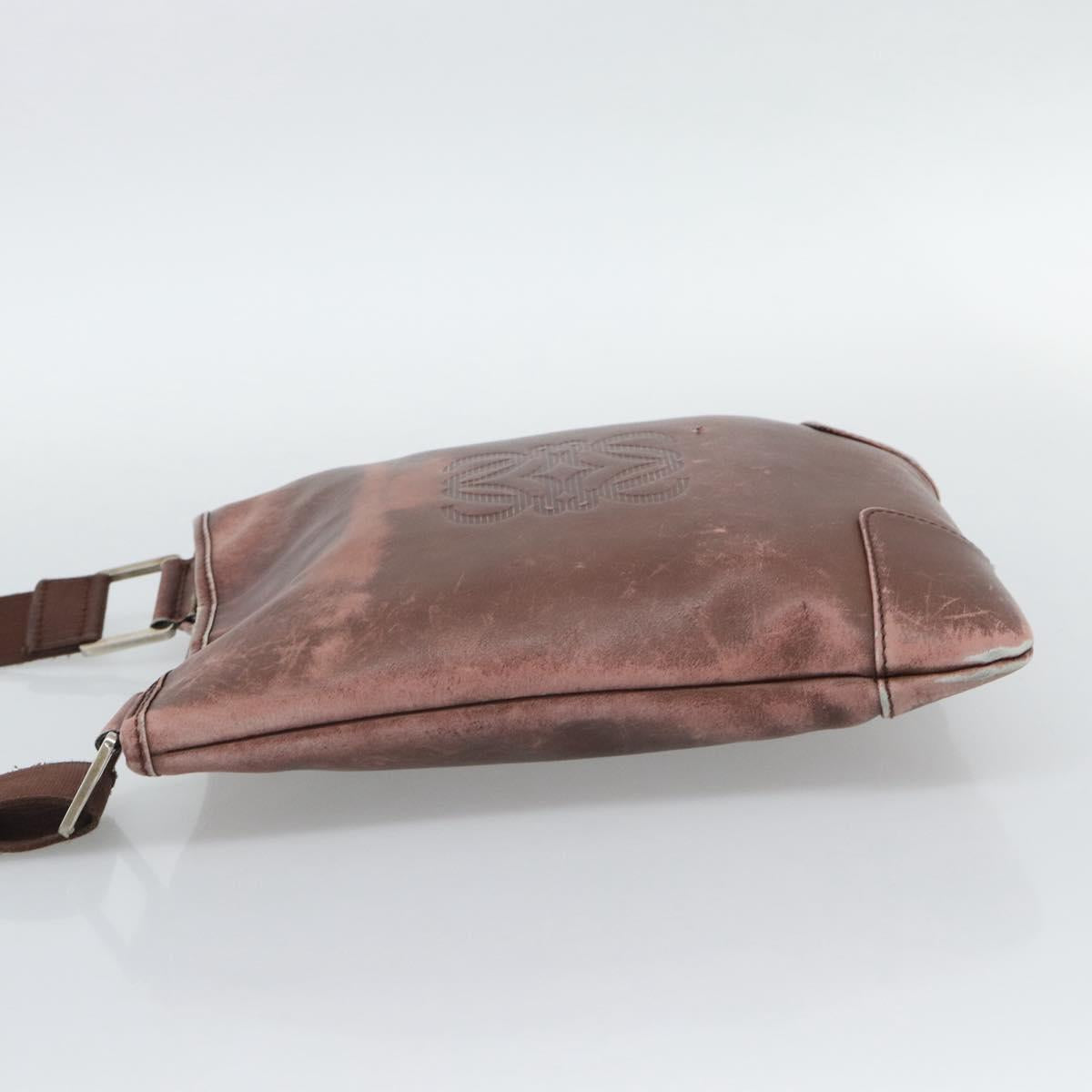 LOEWE Shoulder Bag Leather Bordeaux Silver Auth 193306