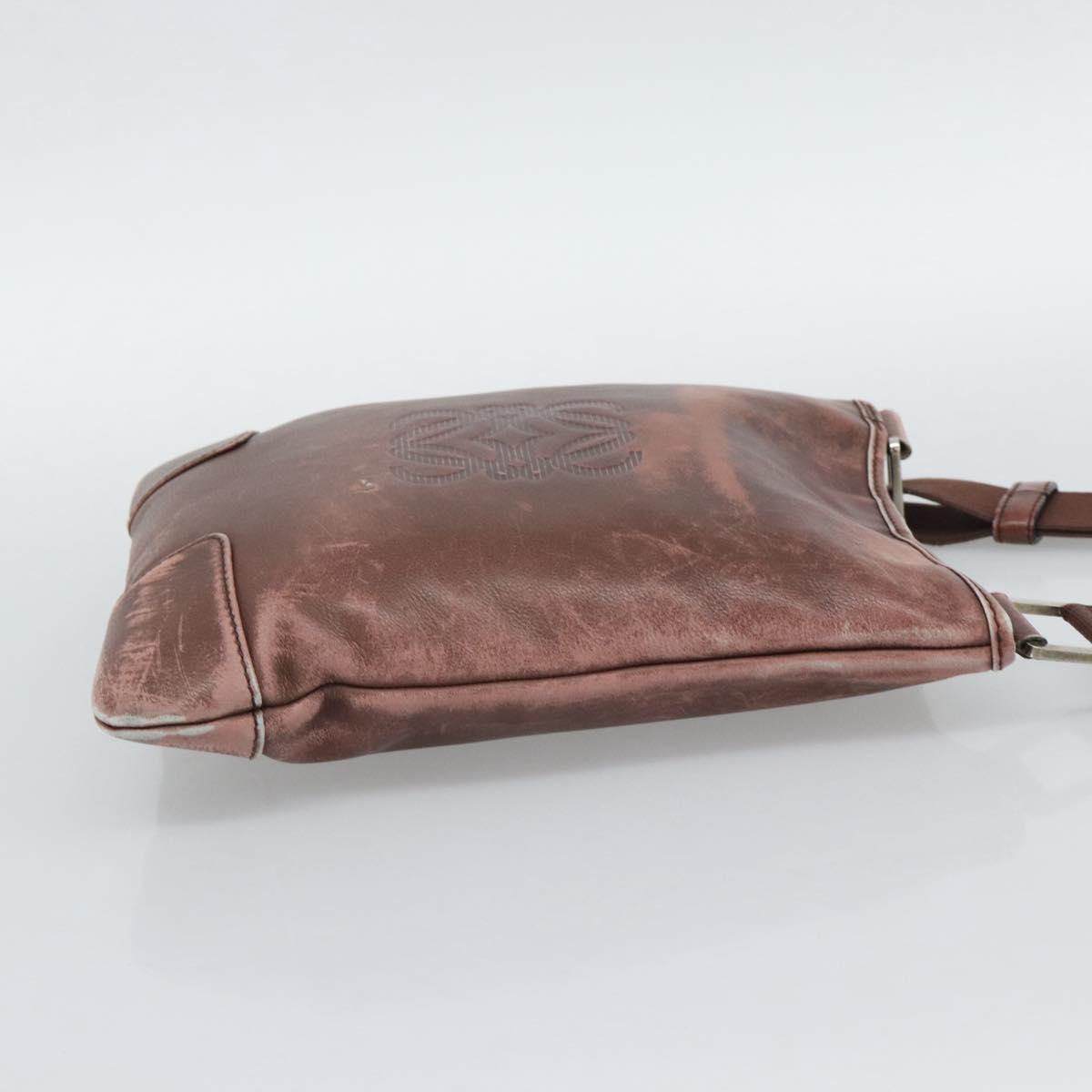 LOEWE Shoulder Bag Leather Bordeaux Silver Auth 193306