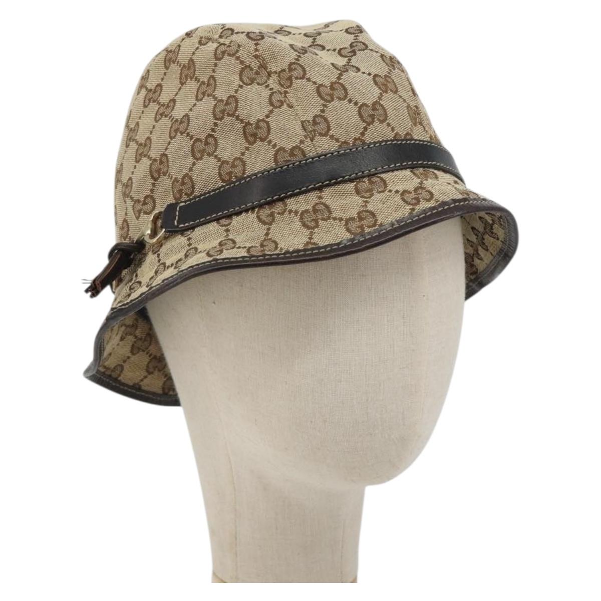 GUCCI GG Canvas Bucket Hat Horsebit L Beige Gold Auth 193307A