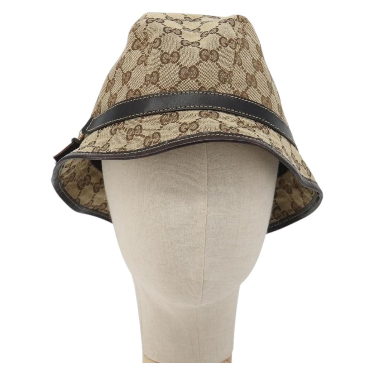 GUCCI GG Canvas Bucket Hat Horsebit L Beige Gold Auth 193307A