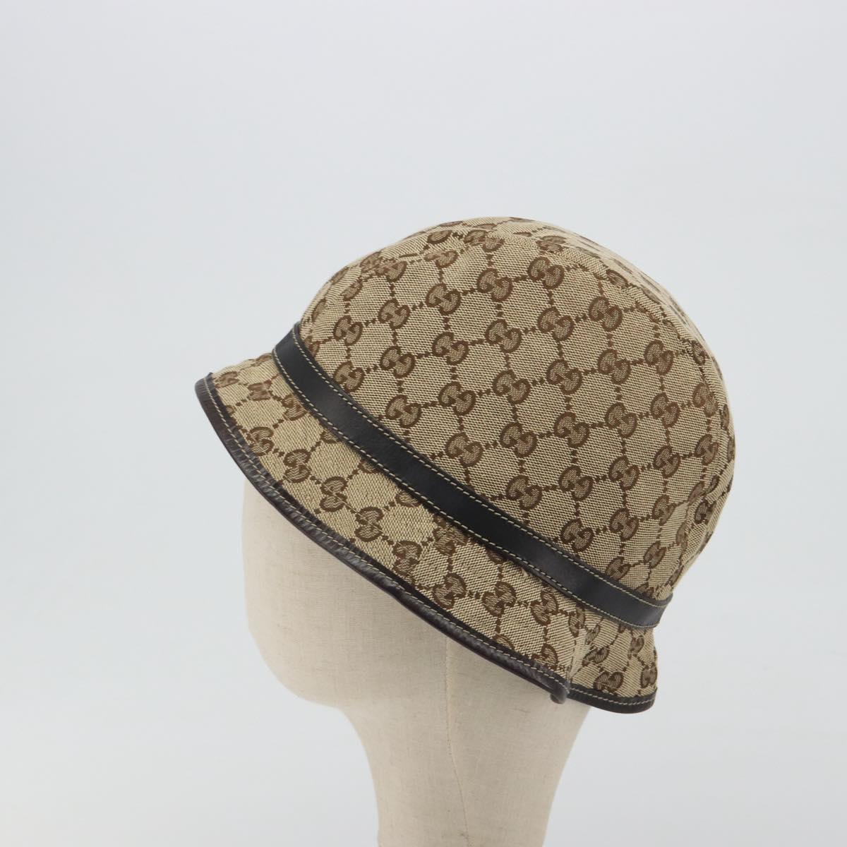GUCCI GG Canvas Bucket Hat Horsebit L Beige Gold Auth 193307A