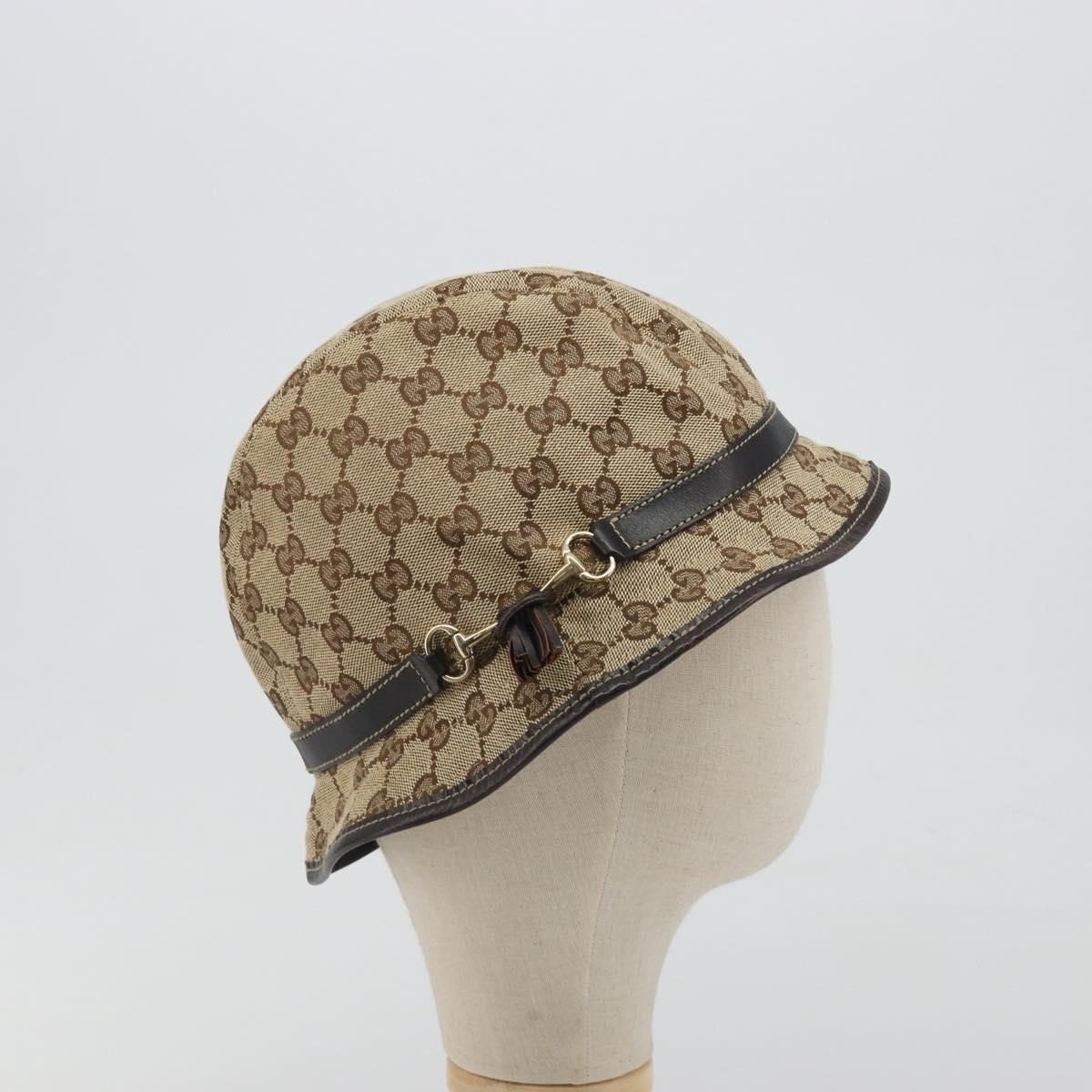 GUCCI GG Canvas Bucket Hat Horsebit L Beige Gold Auth 193307A