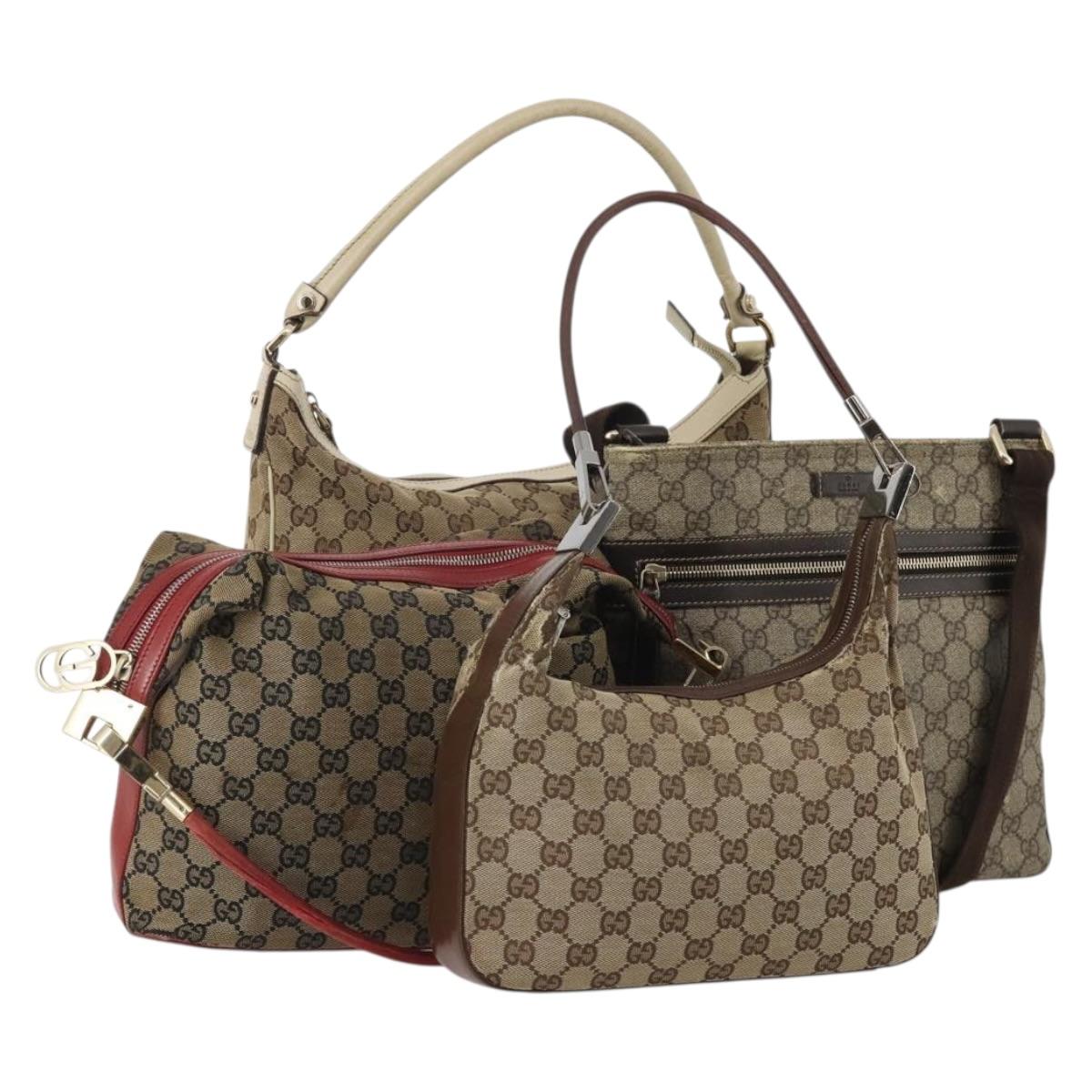 GUCCI GG Canvas Shoulder Bag 4 Set Navy Beige Auth 193327
