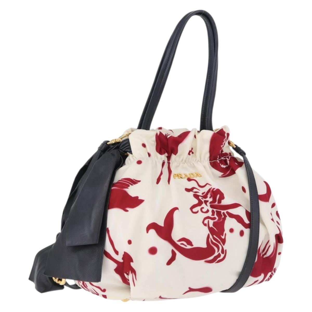 PRADA Shoulder Bag Nylon 2way White Gold Auth 193341V