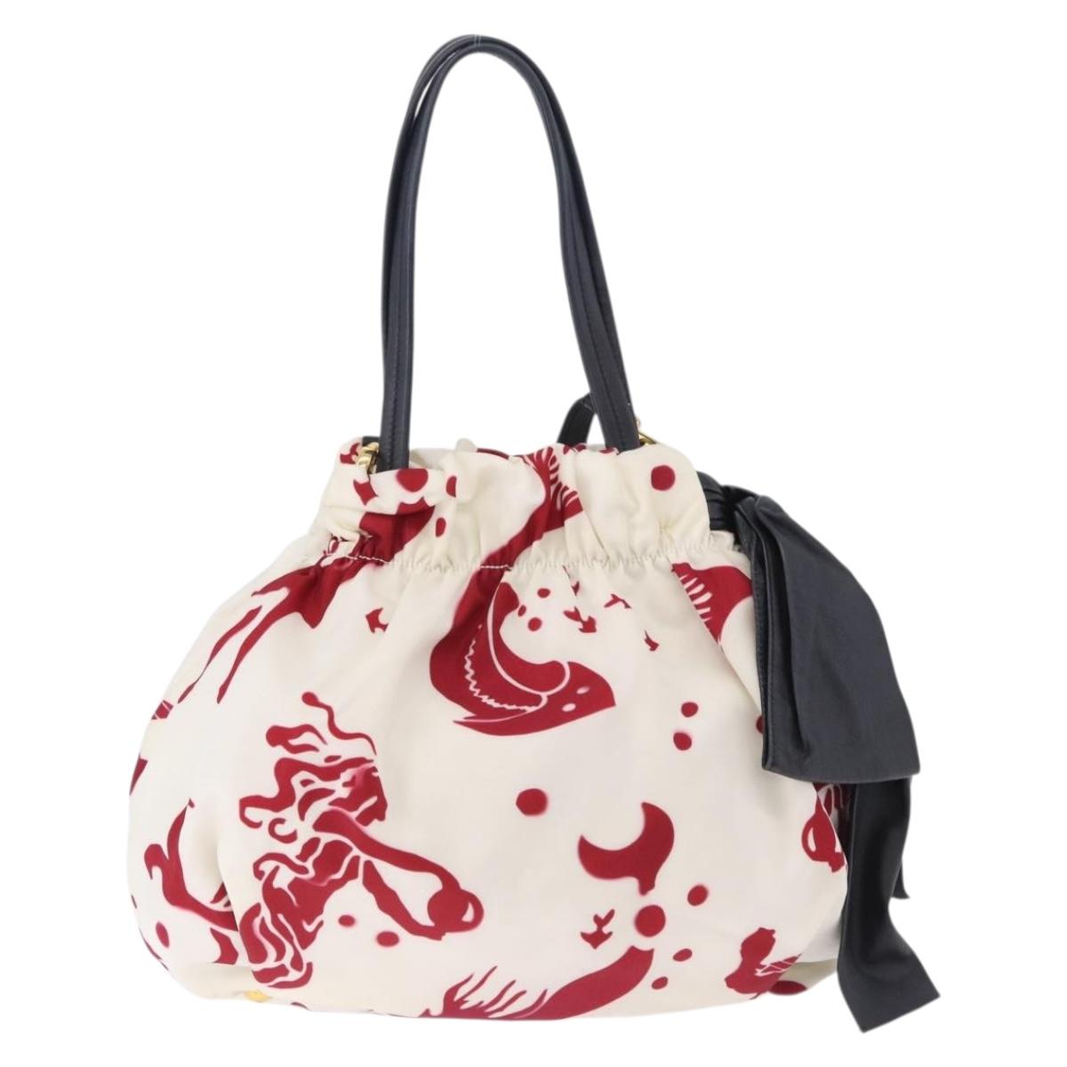 PRADA Shoulder Bag Nylon 2way White Gold Auth 193341V