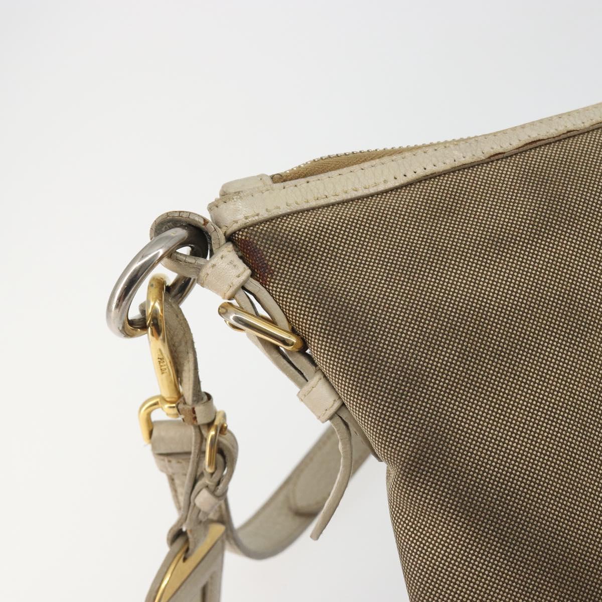 PRADA Shoulder Bag Canvas Beige Gold Auth 193355