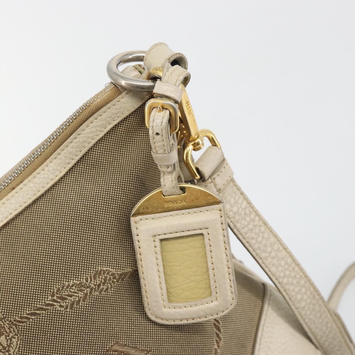 PRADA Shoulder Bag Canvas Beige Gold Auth 193355