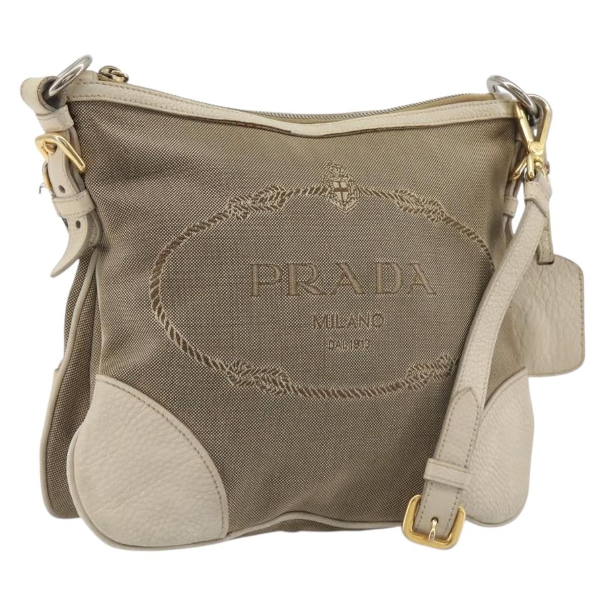 PRADA Shoulder Bag Canvas Beige Gold Auth 193355