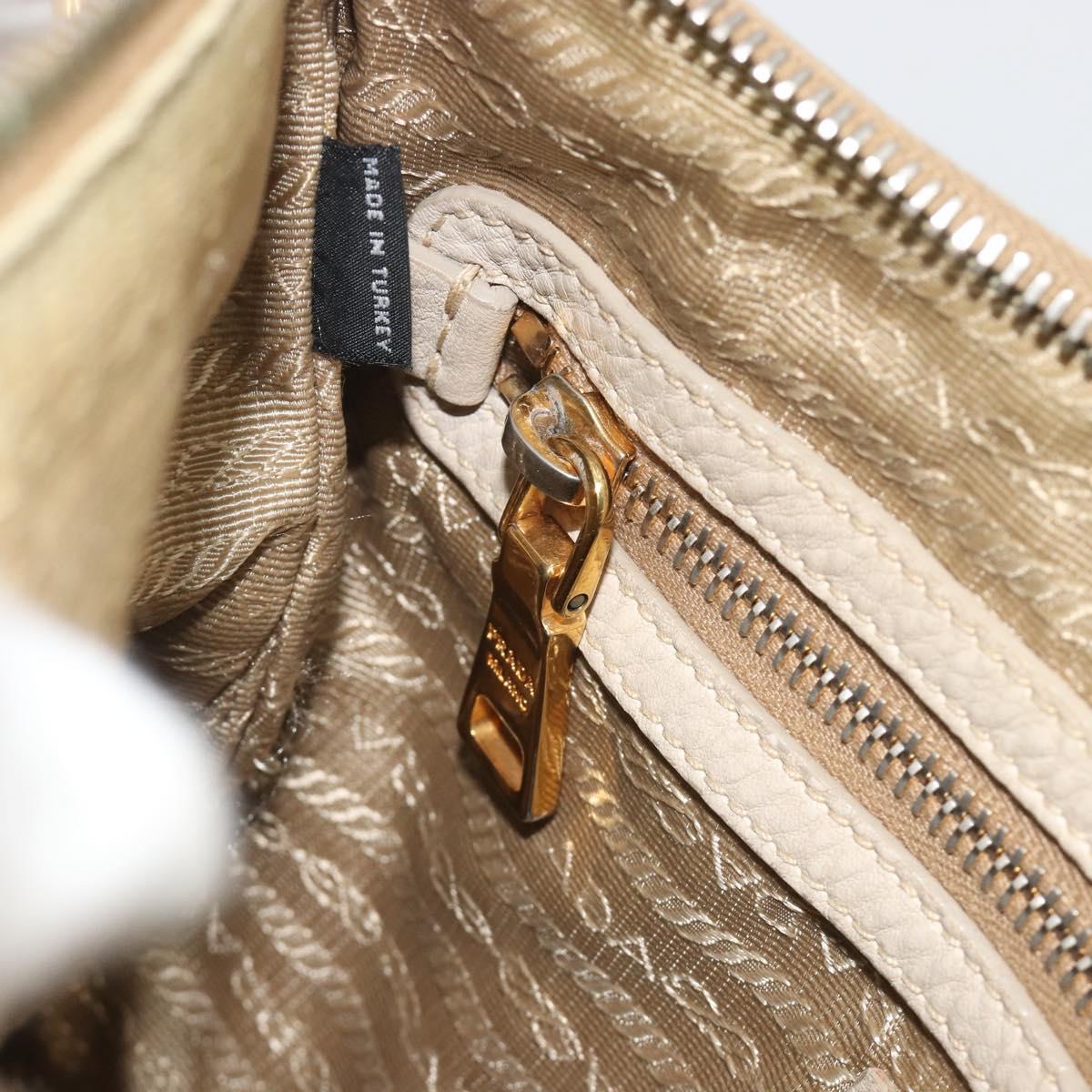 PRADA Shoulder Bag Canvas Beige Gold Auth 193355