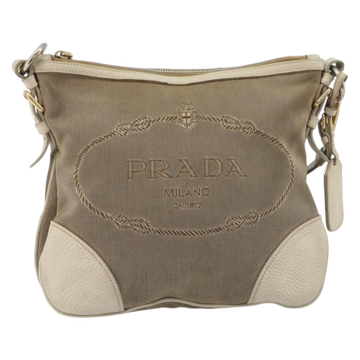 PRADA Shoulder Bag Canvas Beige Gold Auth 193355