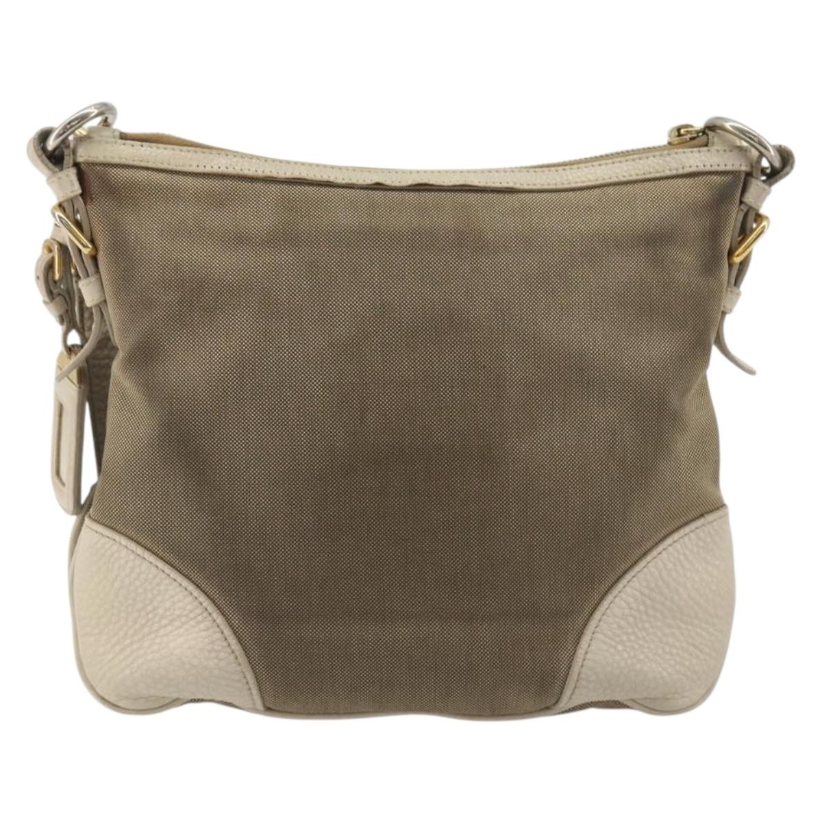 PRADA Shoulder Bag Canvas Beige Gold Auth 193355