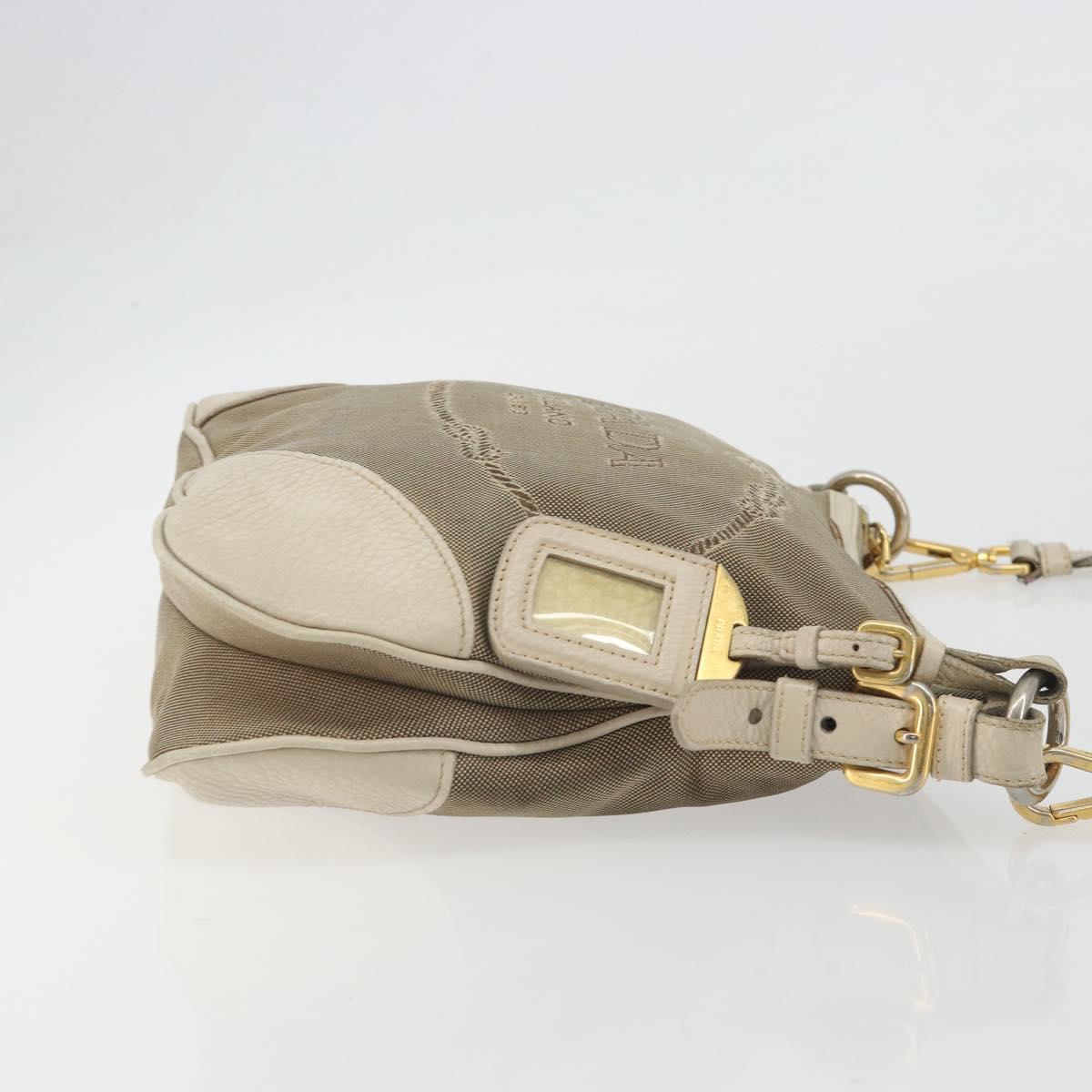 PRADA Shoulder Bag Canvas Beige Gold Auth 193355