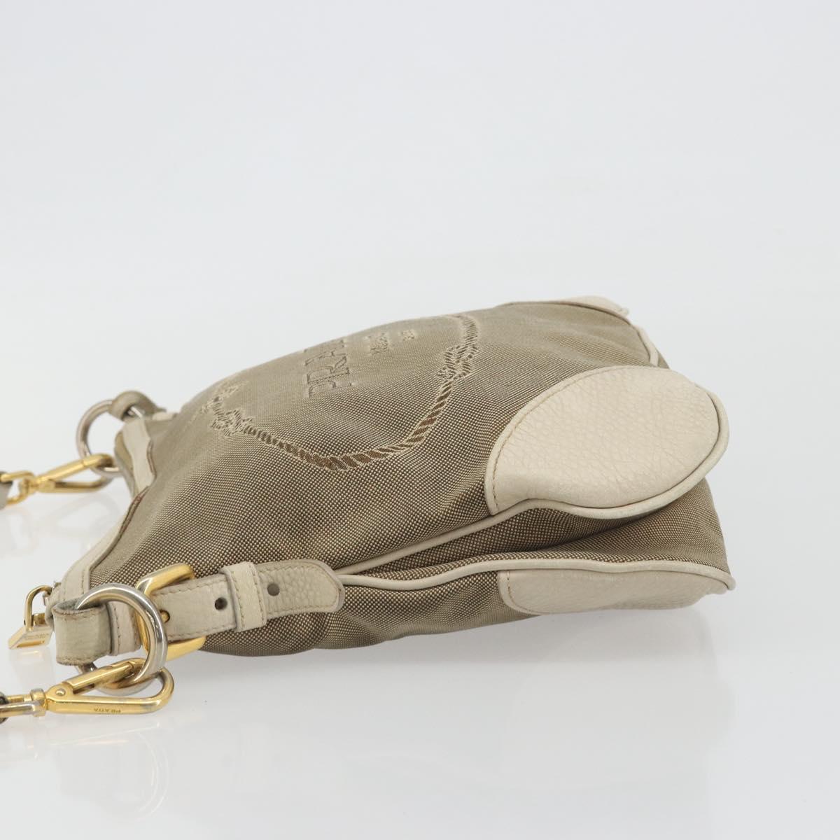 PRADA Shoulder Bag Canvas Beige Gold Auth 193355