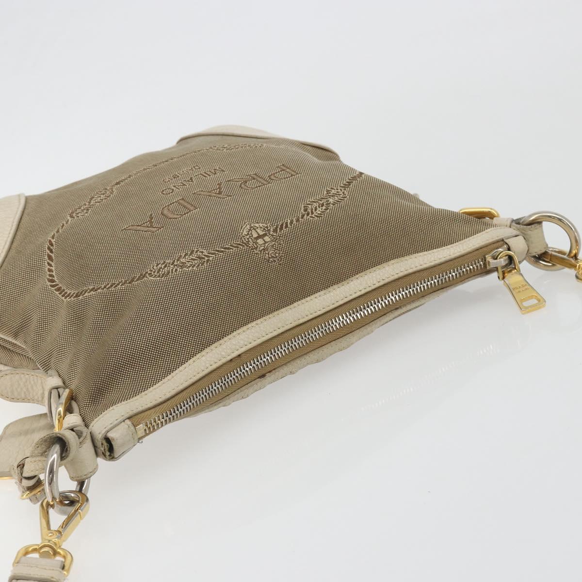 PRADA Shoulder Bag Canvas Beige Gold Auth 193355
