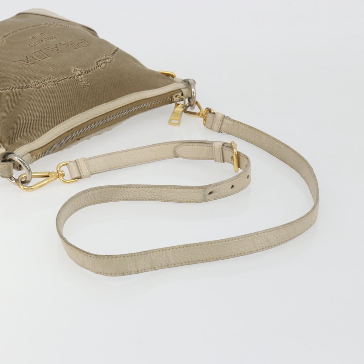 PRADA Shoulder Bag Canvas Beige Gold Auth 193355
