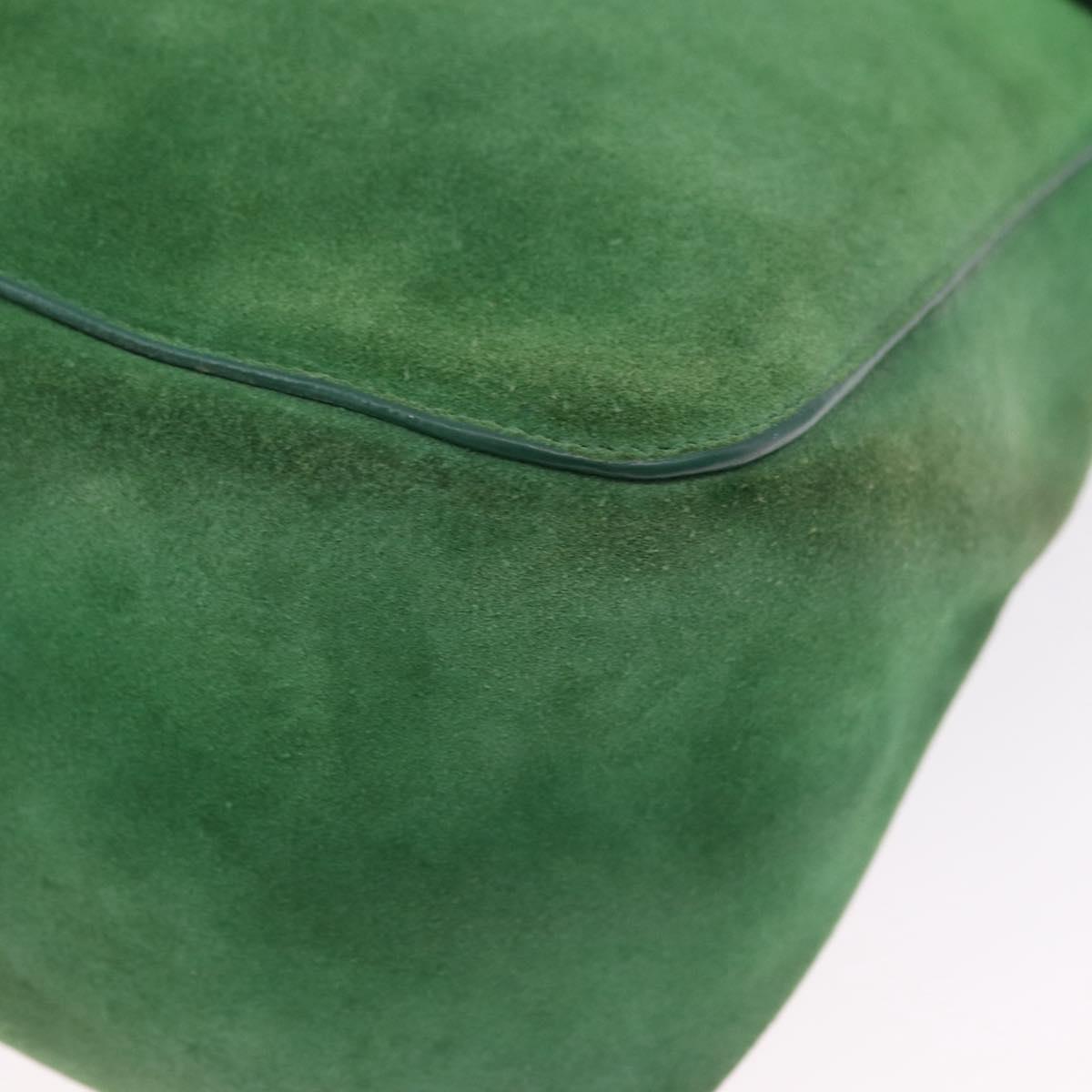 CELINE Chain Shoulder Bag Suede Green Gold Auth 193356A