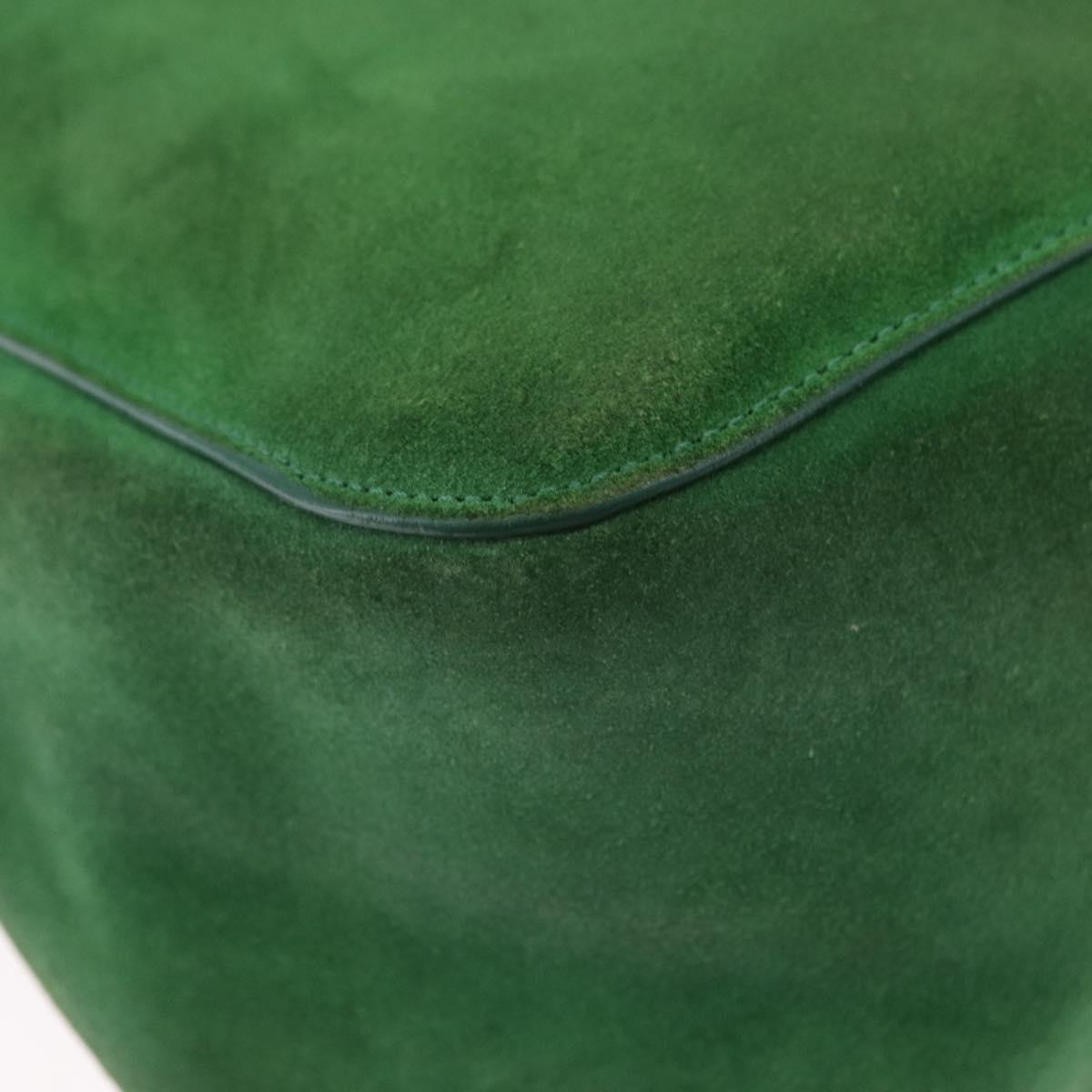 CELINE Chain Shoulder Bag Suede Green Gold Auth 193356A