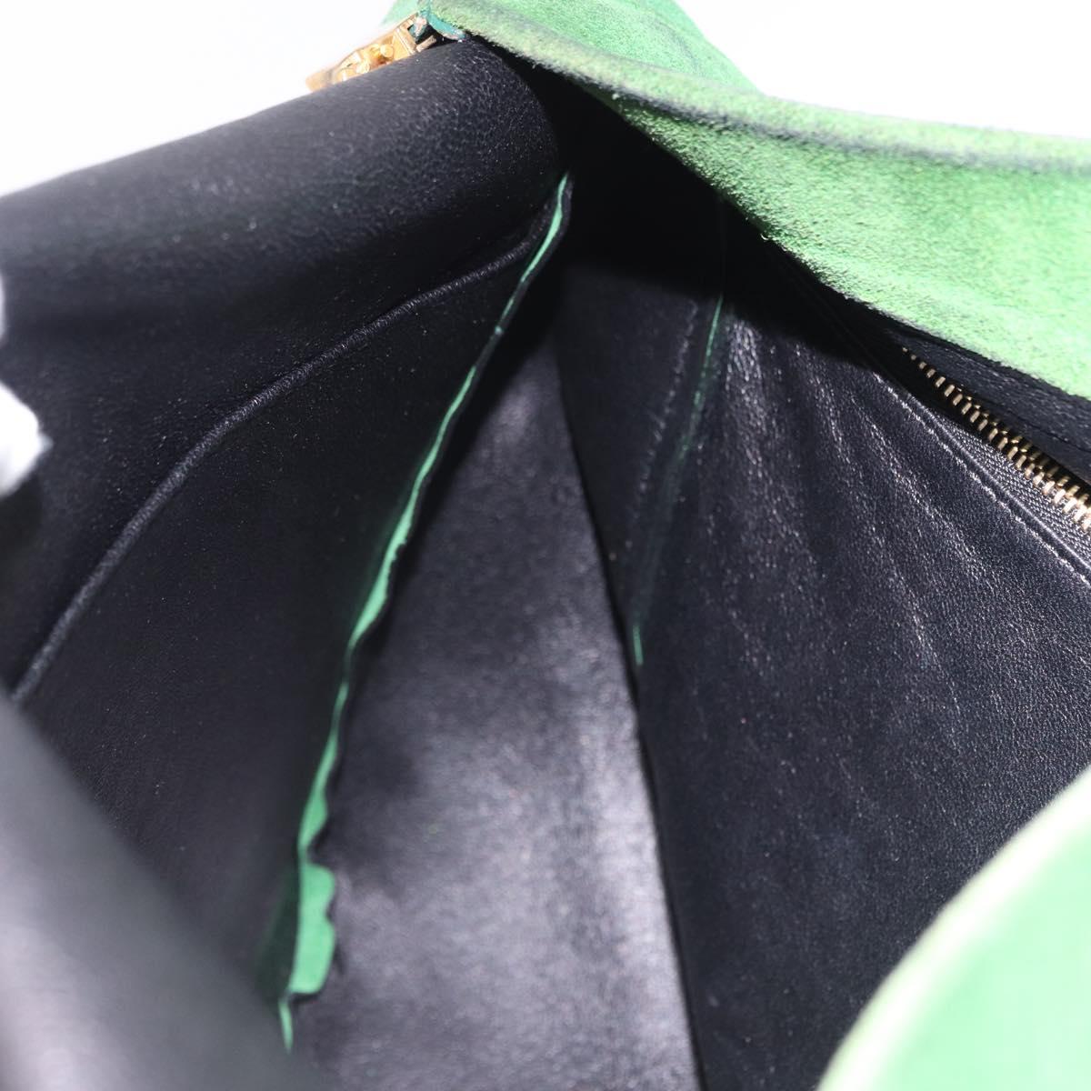 CELINE Chain Shoulder Bag Suede Green Gold Auth 193356A