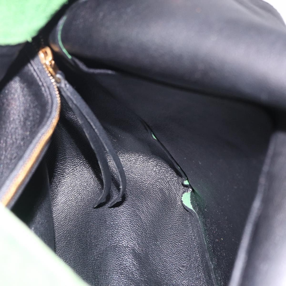 CELINE Chain Shoulder Bag Suede Green Gold Auth 193356A