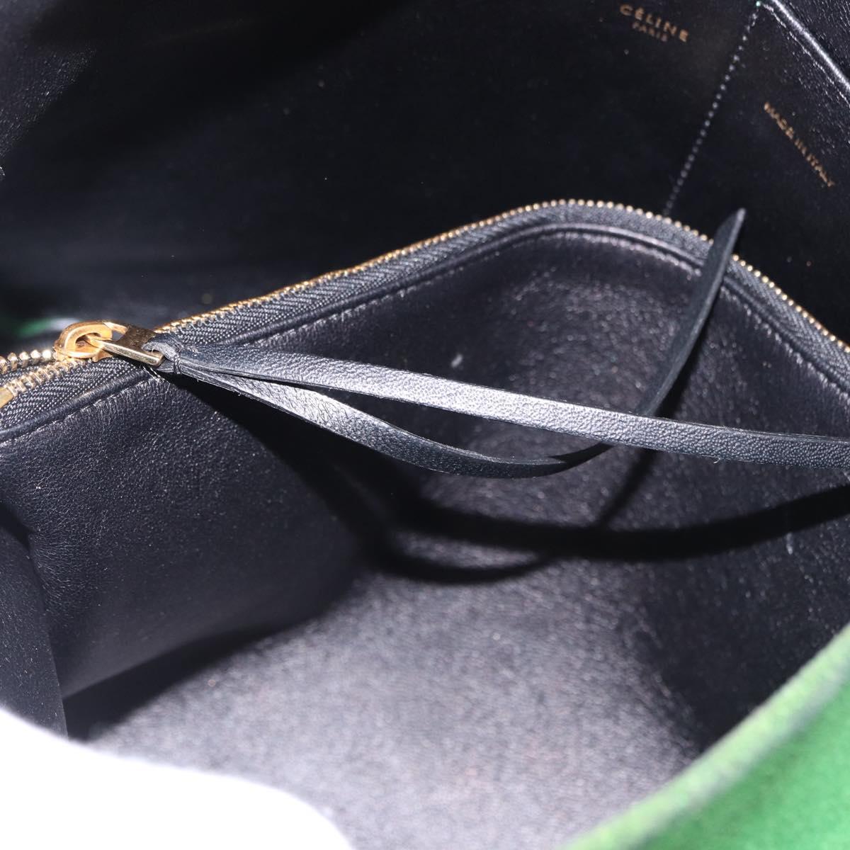 CELINE Chain Shoulder Bag Suede Green Gold Auth 193356A