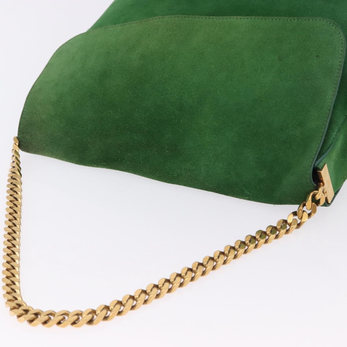 CELINE Chain Shoulder Bag Suede Green Gold Auth 193356A