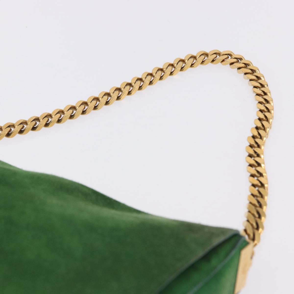 CELINE Chain Shoulder Bag Suede Green Gold Auth 193356A