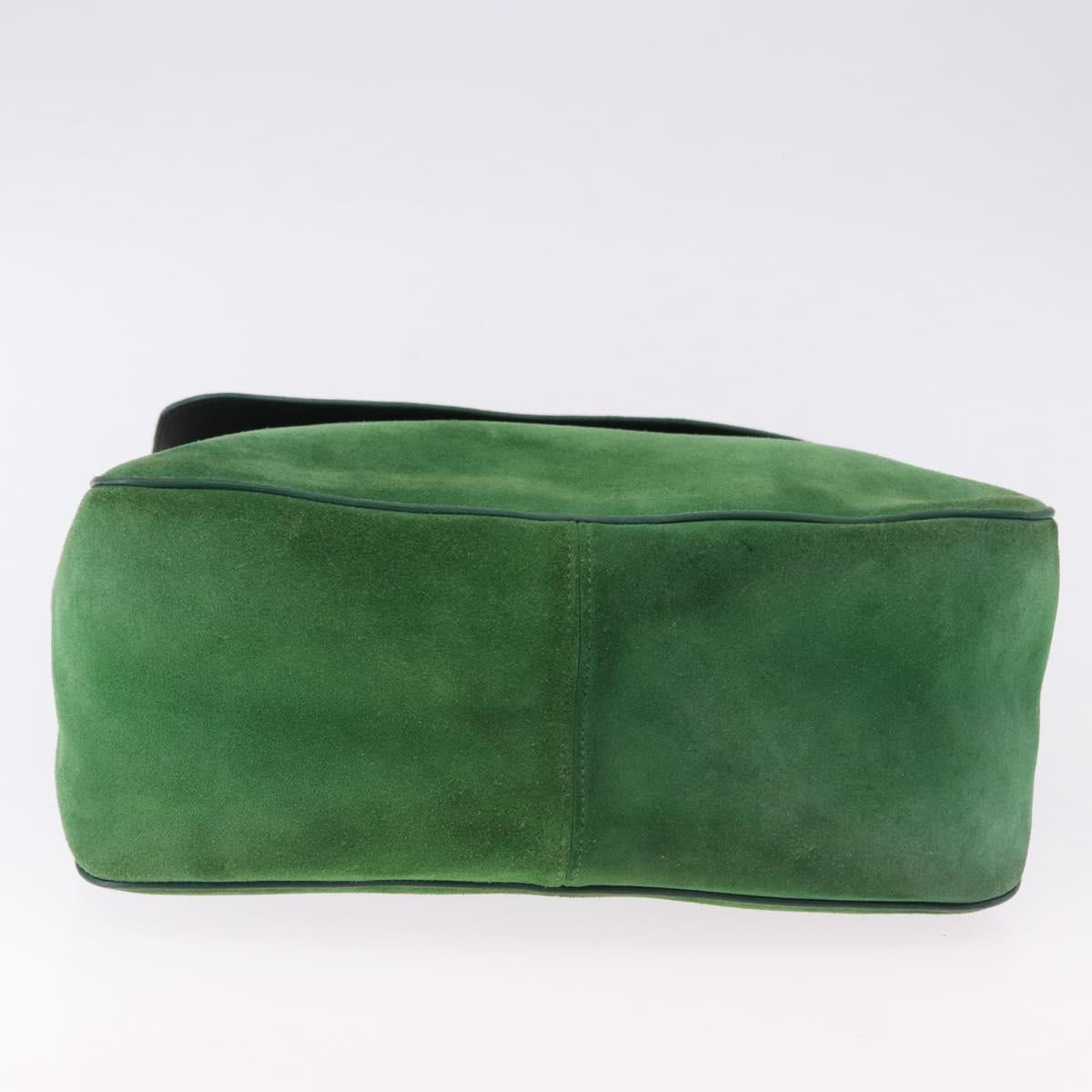 CELINE Chain Shoulder Bag Suede Green Gold Auth 193356A