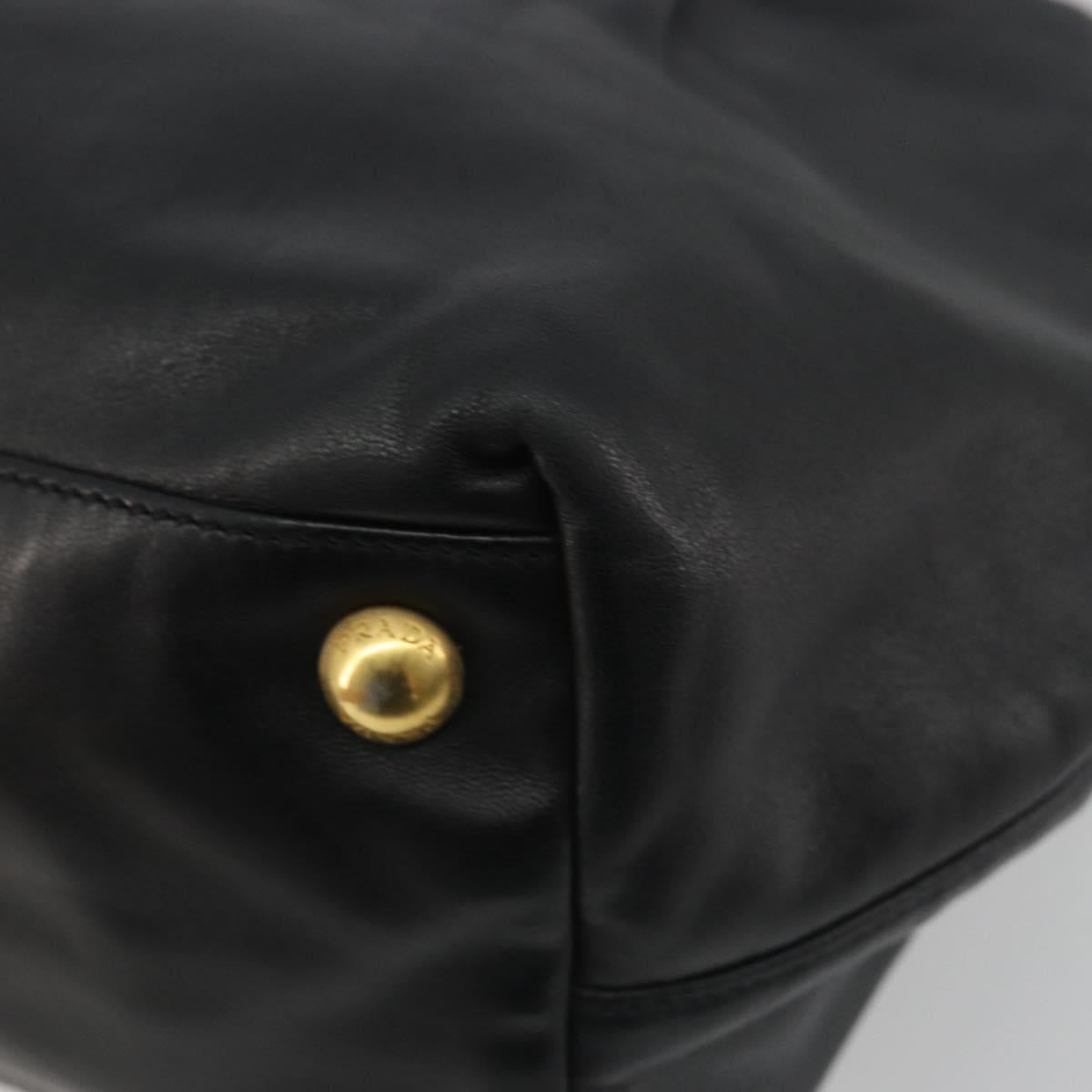 PRADA Ribbon Hand Bag Leather 2way Black Gold Auth 193358A