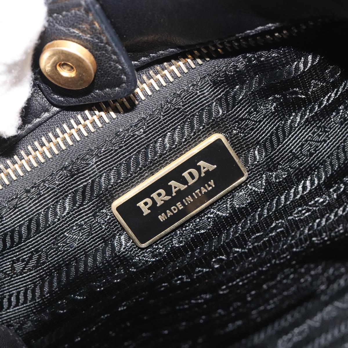 PRADA Ribbon Hand Bag Leather 2way Black Gold Auth 193358A