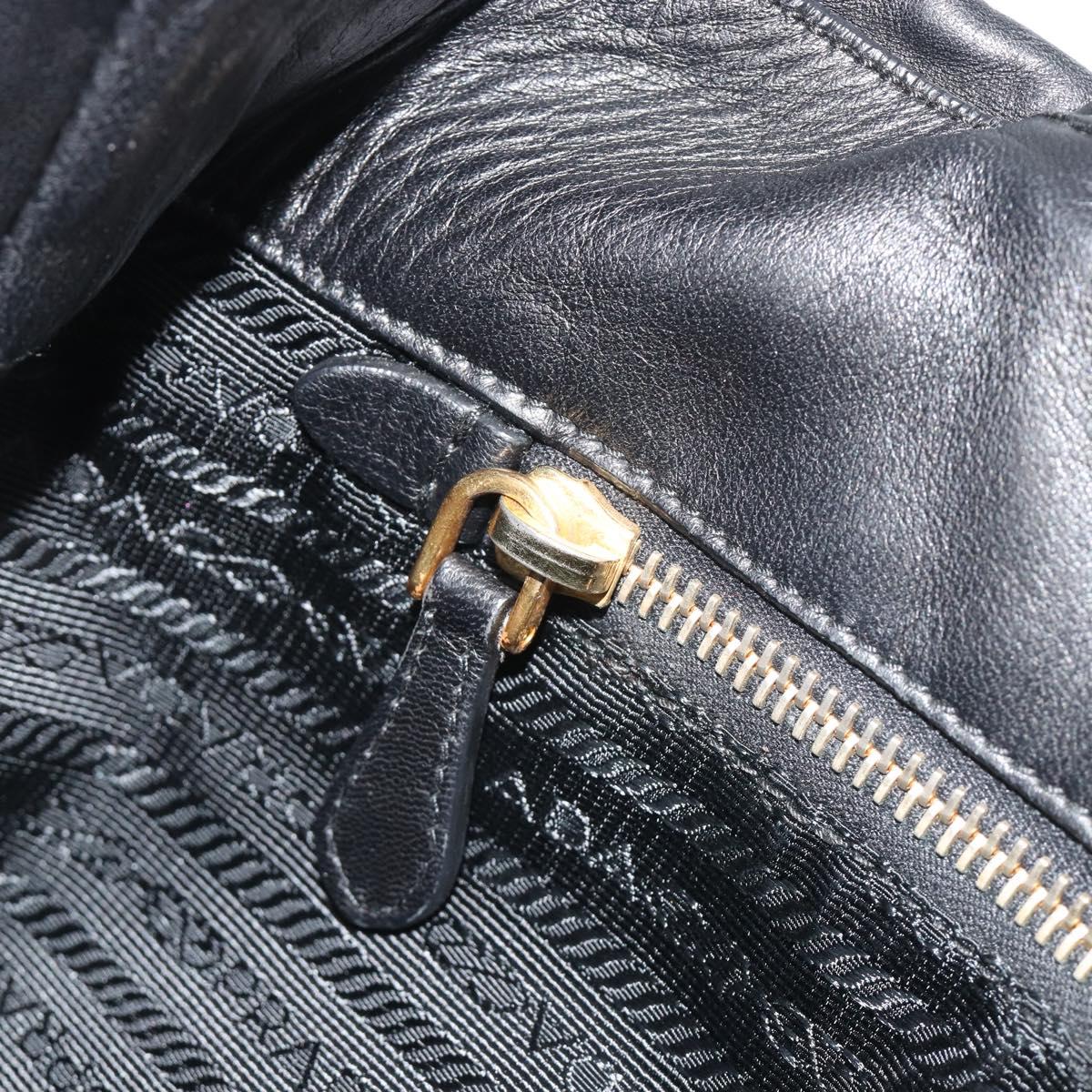 PRADA Ribbon Hand Bag Leather 2way Black Gold Auth 193358A