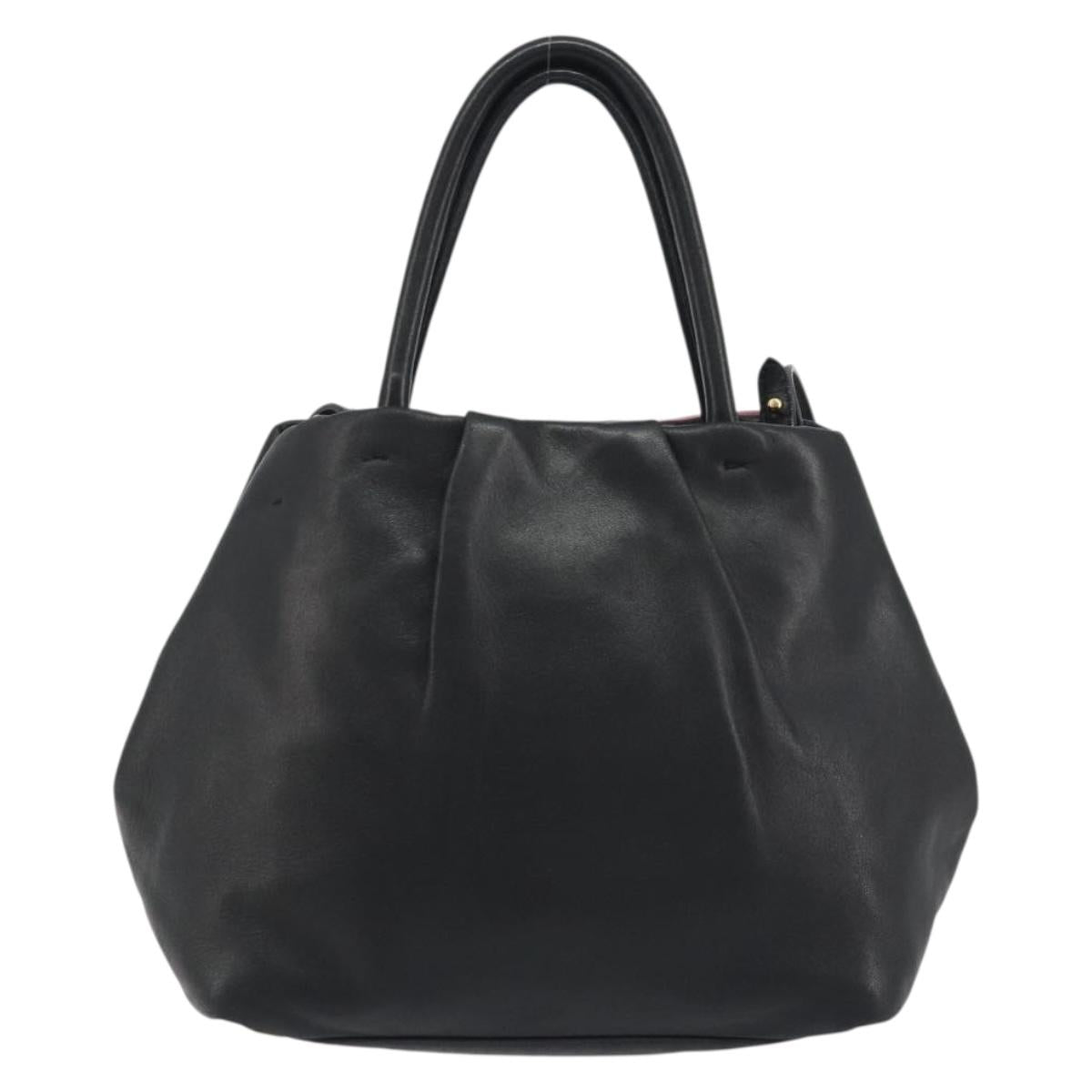PRADA Ribbon Hand Bag Leather 2way Black Gold Auth 193358A
